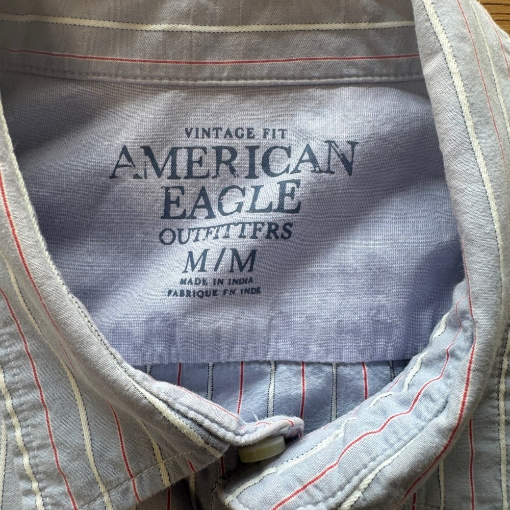 American Eagle Mens Vintage Fit Striped Button Down Shirt Light Blue Medium - Picture 4 of 6